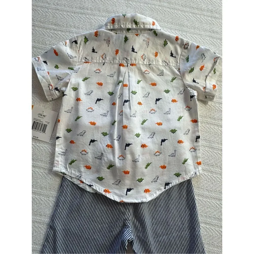 LITTLE ME BOYS 12M 2-Piece Baby Dino Button Down Shirt and Pants Set